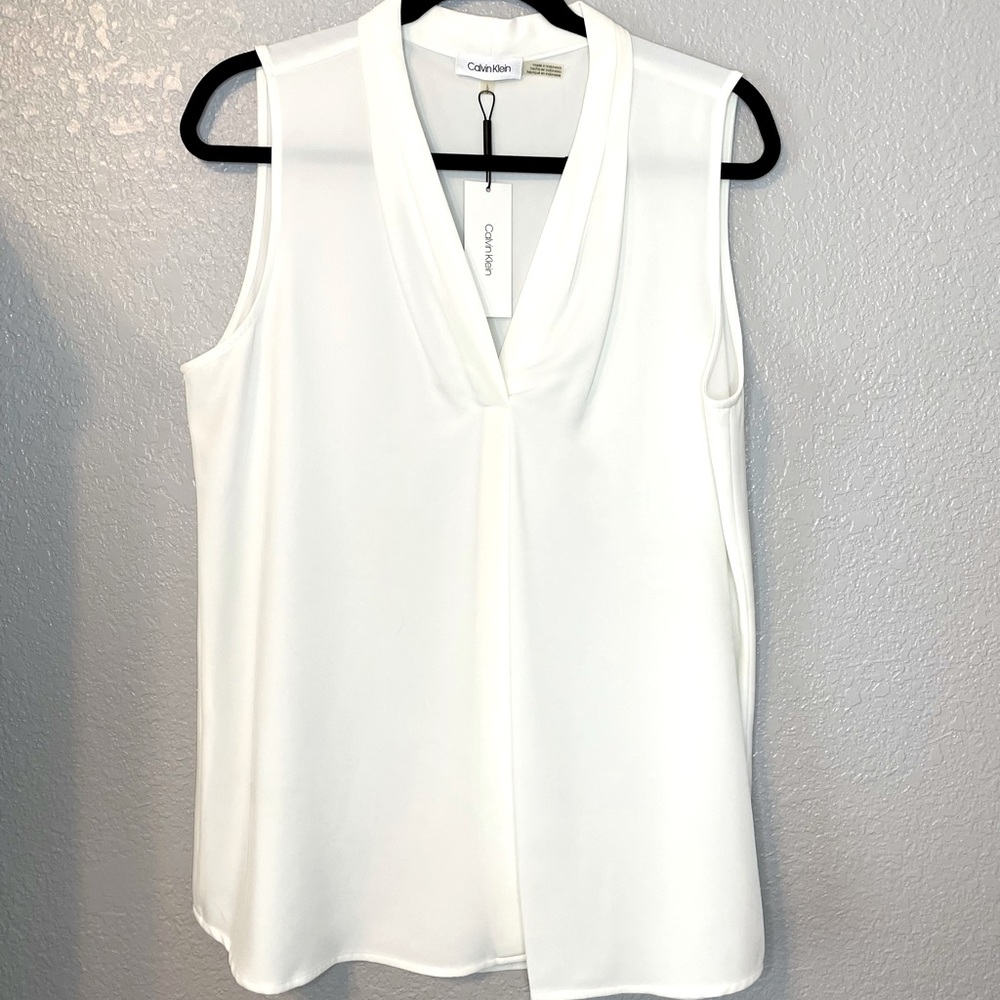 Calvin Klein Sleeveless Blouse with Inverted Pleat